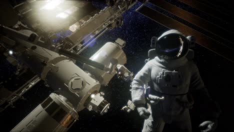 Astronauta-Fuera-De-La-Estación-Espacial-Internacional-En-Una-Caminata-Espacial